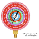 Measureman Refrigeration Pressure Gauge, 3-1/8" Dial, Red Dial, 1/8" NPT Lower Mount, 0-800psi, R-134a, R-404A, R-22, R-410A, Degree F, Adjustable Pointer