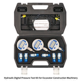 MEASUREMAN Portable Excavator Hydraulic Digital Pressure Test Coupling Kit, Including 6 Test Couplings, 3 Digital Pressure Gauges, 2 Test Hoses for Excavator Construction Machinery