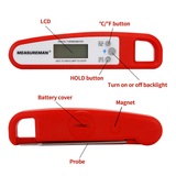 MEASUREMAN Instant Read Meat Thermometer with Backlight,Magnet and Foldable Probe for Deep Fry，Ultra Fast Precise Waterproof Digital Food Thermometer for Kitchen Cooking& Outdoor BBQ & Grill