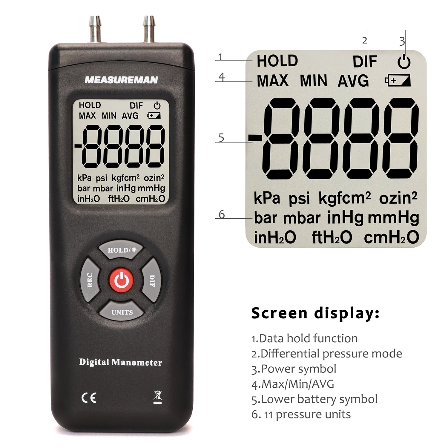 Measureman Handheld Digital Differential Pressure Gauge, Vacuum and Pr –  Measureman Direct