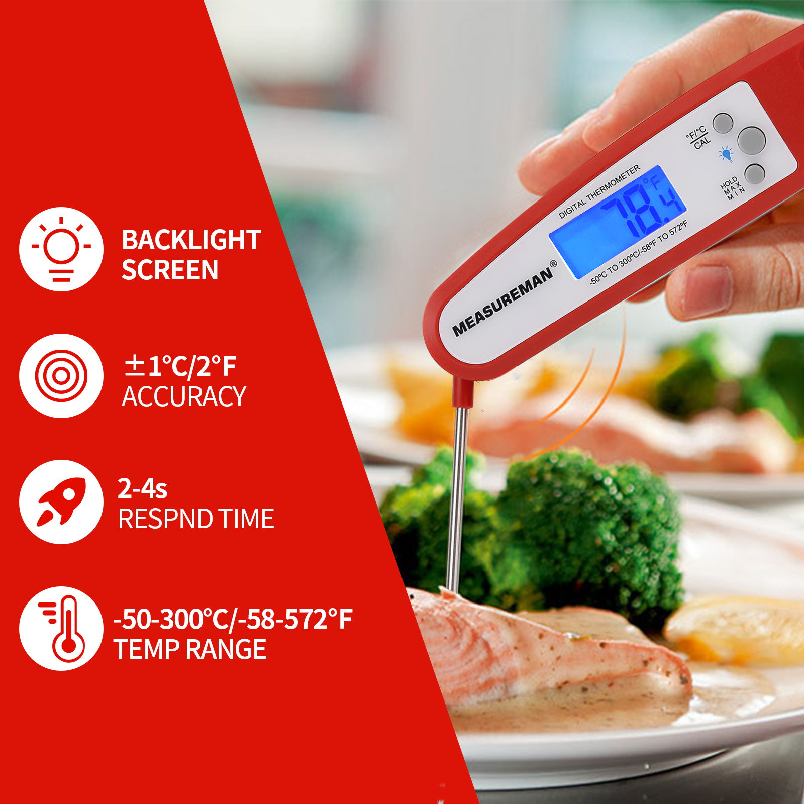 MEASUREMAN Instant Read Meat Thermometer with Backlight,Magnet and