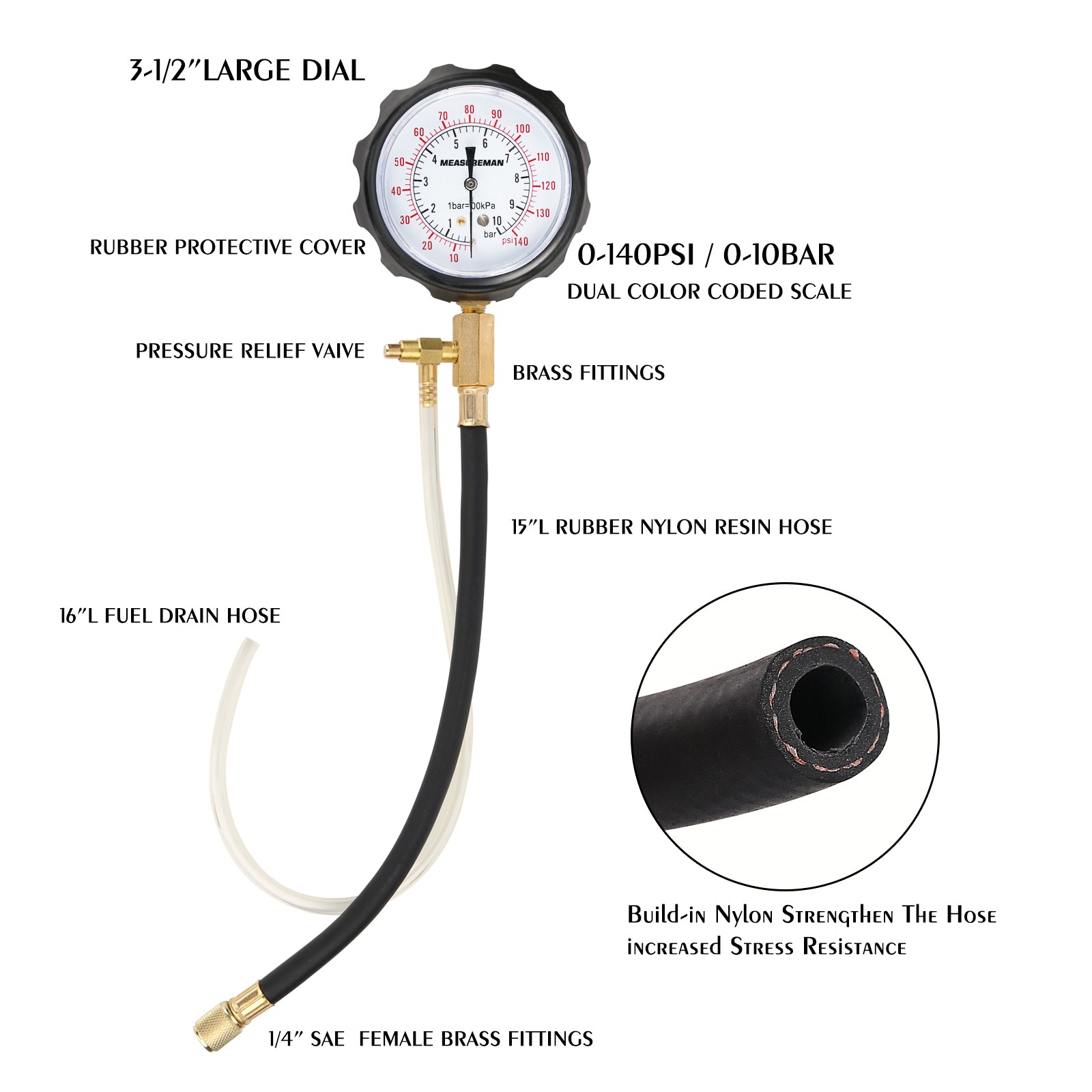 0-140 PSI Fuel Injection Pressure Tester Kit Gasoline Engine Diagnostic Tool Set