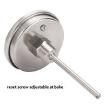 Measureman Fully Stainless Steel Pot, Kettle, Brewing Bimetal Thermometer, 3" Dial, 4" Stem, 0-250 deg F/-20-120 deg C, +/-1% Accuracy, Adjustable, 1/2" NPT Back Mount