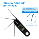 MEASUREMAN Digital Instant Read Foldaway Meat Thermometer Black ABS body, food grade stainless steel probe, 2-1/2" length, designed with kitchen hook, -58-572F/C