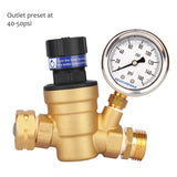 Measureman Handle Adjustable Lead-Free Brass RV Pressure Regulator, Pressure Reducer With Liquid Filled Pressure Gauge 160psi and Inlet Screened Filter For Camper, Trailer, RV, Garden, Plumbing System