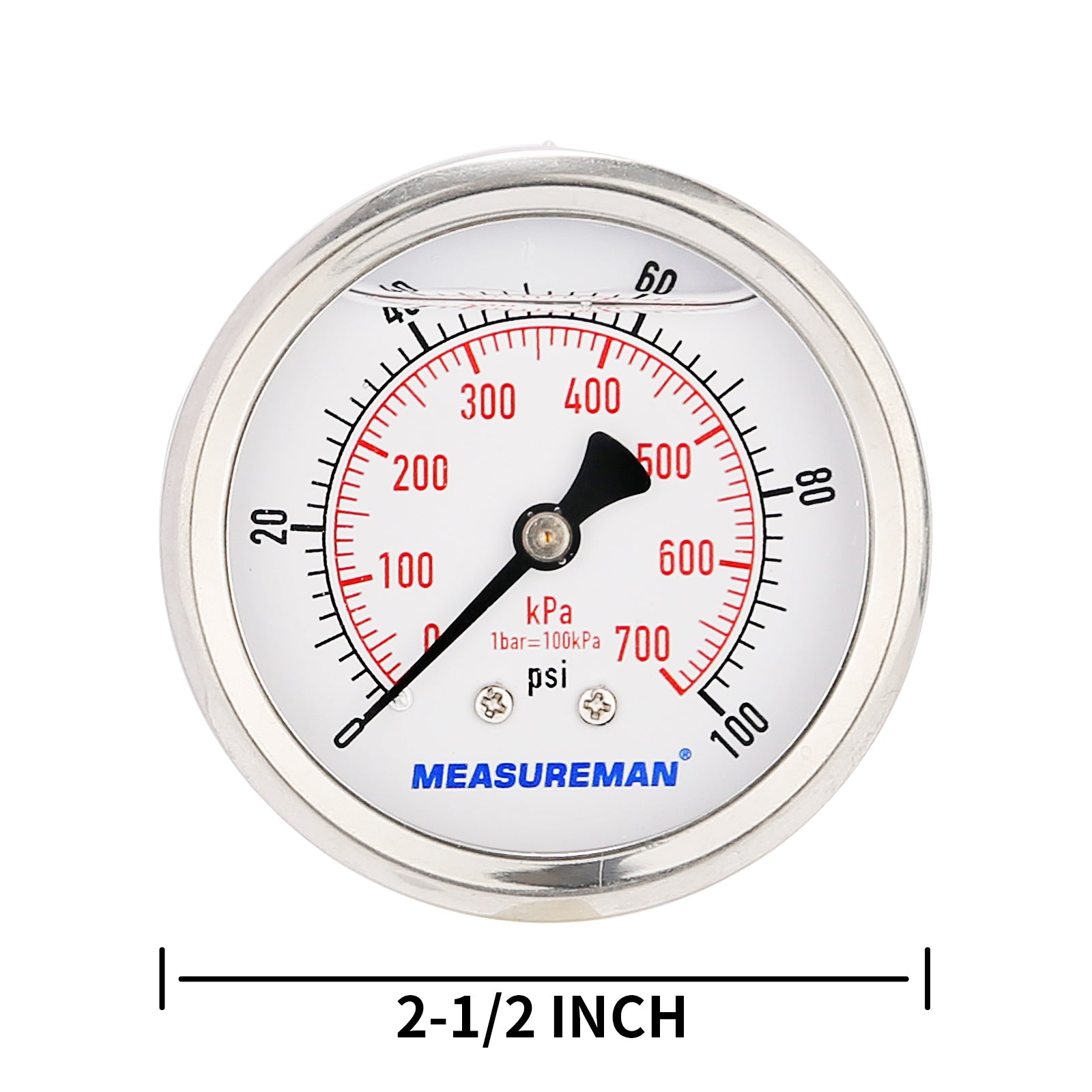 Solimeta 2" Pool Filter Pressure Gauge - Glycerine Filled, 0-35 PSI, Stainless Steel Case With 1/4" NPT Connection