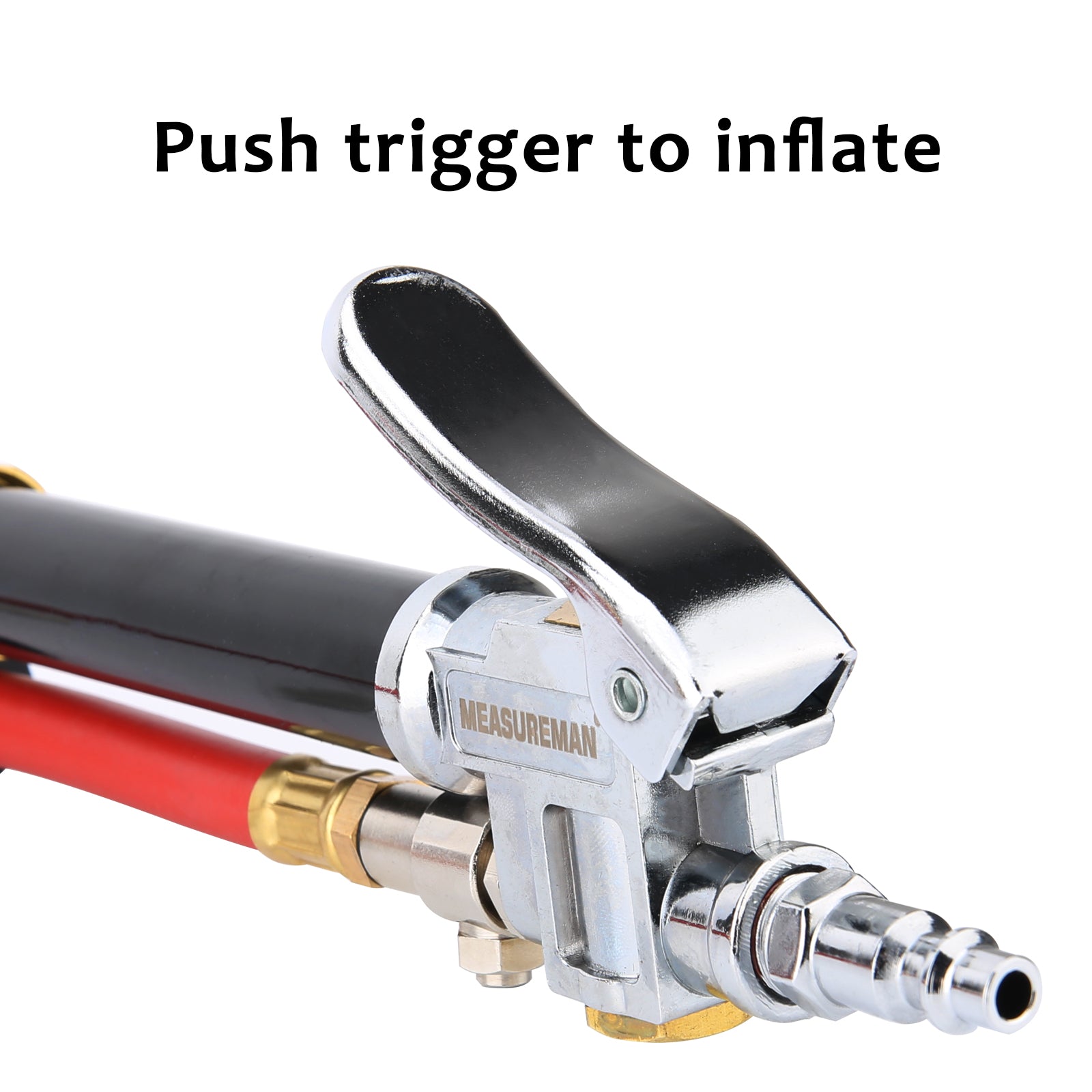 MEASUREMAN Heavy Duty Bayonet Style Tire Inflator, Aluminum Body, 20" Red Hose, Clip On Air Chuck Aluminum Slide Range 10 130psi Kpa - View #5