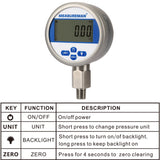 Measureman 3-1/8" dial, Digital Hydraulic Industrial Precision Pressure Gauge with 1/4"NPT Lower Mount, Stainless Steel Case and Connection, 0-3000psi/bar, 0.4%,Battery Powered, With LED Light