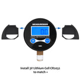 Measureman 2" Dial Size Digital Air Pressure Gauge with 1/8'' NPT Bottom Connection and Protective Boot, 0-60psi, 0.1Psi Resolution, Accuracy 1%, Battery Powered