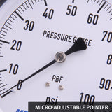 Measureman 304 Stainless Steel Case,  Lead Free Contractor Pressure Gauge, 0-100Psi, 4-1/2" Dial Size, +/-1% Accuracy, 1/4" NPT Lower Mount