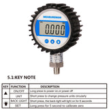 Measureman 3-1/8" Dial Size, Digital Pressure Gauge, 0-100psi/bar/Mpa/Kpa, 1/4"NPT Lower Mount, 0.25% Accuracy