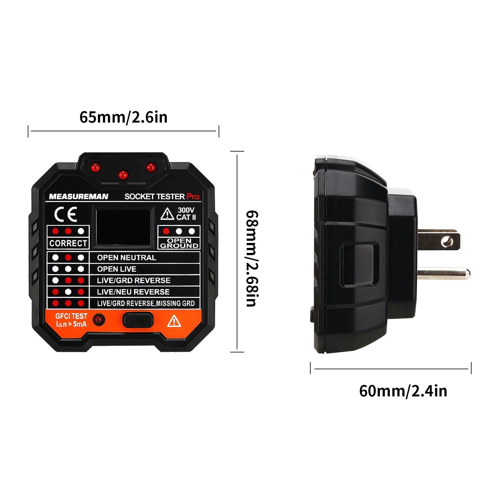 Xrten Socket Tester With LCD Display - Receptacle Detector For GFCI/RCD Outlets, Wiring Fault Finder, Circuit Breaker Locator