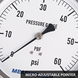 MEASUREMAN 304 Stainless Steel Case,Lead-Free Contractor Pressure Gauge, 0-60Psi, 4-1/2" Dial Size, -1% Accuracy, 1/4" NPT Lower Mount