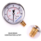 Measureman 2-1/2" Dial Size, Liquid Filled Pressure Gauge, 0-60psi/kpa, 304 Stainless Steel Case, 1/4"NPT Lower Mount-50pcs