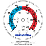 Measureman 2" Dial Size, Liquid Filled Pool Filter Pressure Gauge, 304 Stainless Steel Case, 0-35psi/250kpa,1/4" NPT Center Back Mount-100pcs