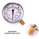 Measureman 2-1/2" Dial Size, Liquid Filled Pressure Gauge, 0-60psi/kpa, 304 Stainless Steel Case, 1/4"NPT Lower Mount