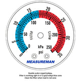 Measureman 2" Dial Size, Glycerin Filled Pool Filter Pressure Gauge, 304 Stainless Steel Case, 0-35psi/250kpa, 1/4" NPT Lower Mount
