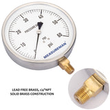 MEASUREMAN 304 Stainless Steel Case,Lead-Free Contractor Pressure Gauge, 0-60Psi, 4-1/2" Dial Size, -1% Accuracy, 1/4" NPT Lower Mount