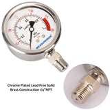MEASUREMAN Lead Free Glycerin Filled Reverse Osmosis Pressure Gauge, 2-1/2" Dial Size, 1/4"NPT Lower Mount, 0-150psi/Mpa