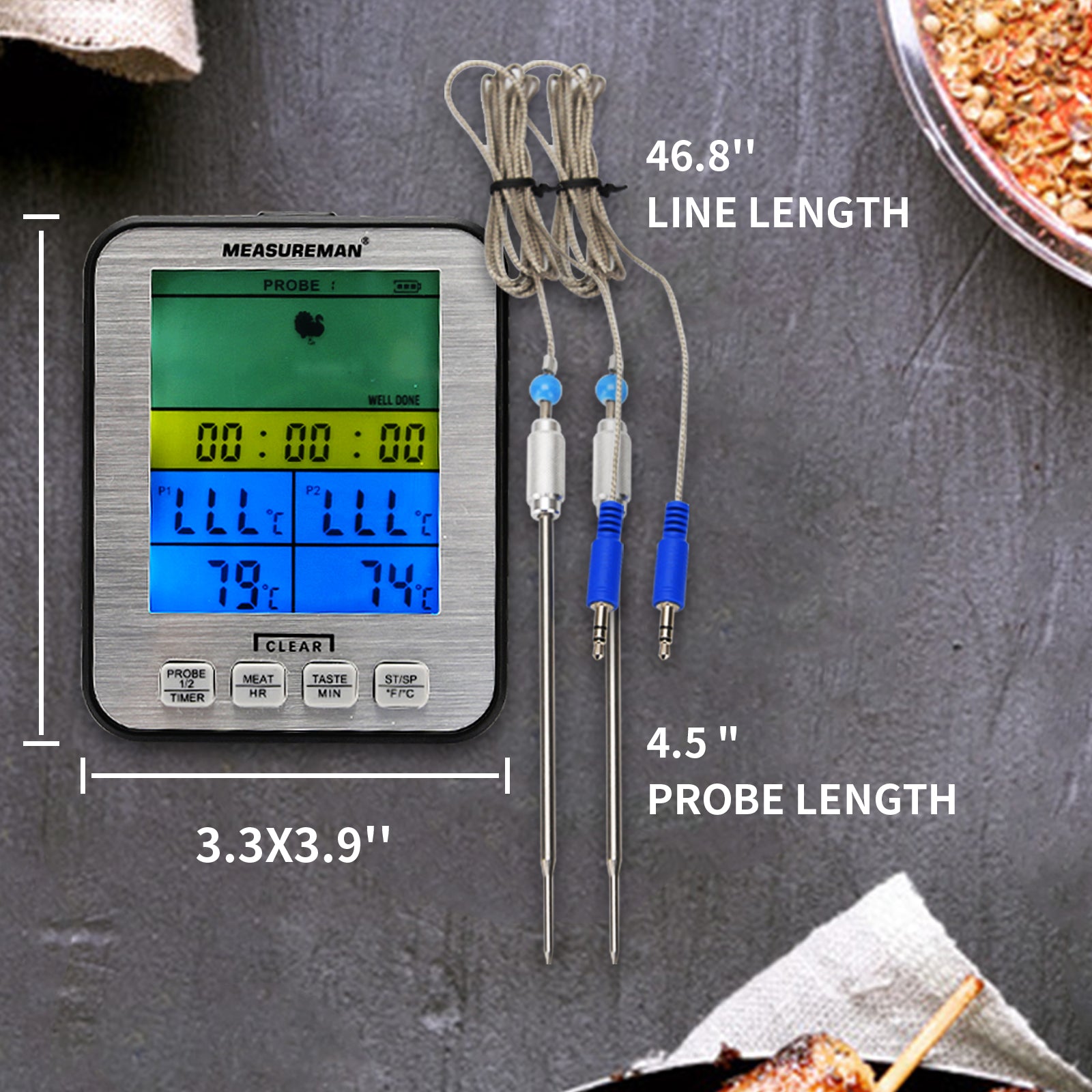 MEASUREMAN Dual Probe Digital Cooking Meat Thermometer Large LCD Backl –  Measureman Direct