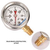 Measureman 1-1/2" Dial Size, Glycerin Filled Fuel Pressure Gauge, 304 Stainless Steel case, 0-60Psi, -3-2-3%, 1/8"NPT Lower Mount