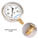 Meaureman 4" Dial Size, Glycerin Filled Plumbing Pressure Gauge, 0-100psi, Stainless Steel Case, 1/4"NPT Lower Mount