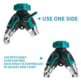 MEASUREMAN Water Splitter 2 Way, Garden Hose Connector Metal Body,Smooth Long Handles, Heavy Duty for Outdoor and Indoor Use