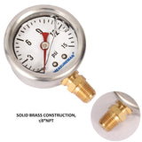 Measureman 1-1/2" Dial Size, Glycerin Filled Fuel Pressure Gauge, 304 Stainless Steel case, 0-15Psi, -3-2-3%, 1/8"NPT Lower Mount