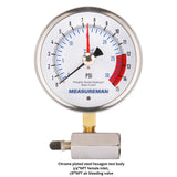 Measureman 4" Steel Gas Pressure Test Gauge Assembly, 3/4" FNPT Connection, 0-15Psi/0-30InH2O, 1% Accuracy, Maximum Pressure Memory
