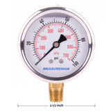 Measureman 2-1/2" Dial Size, Glycerin Filled Pressure Gauge, 0-100psi/kpa, 304 Stainless Steel Case, 1/4"NPT Lower Mount 50pieces