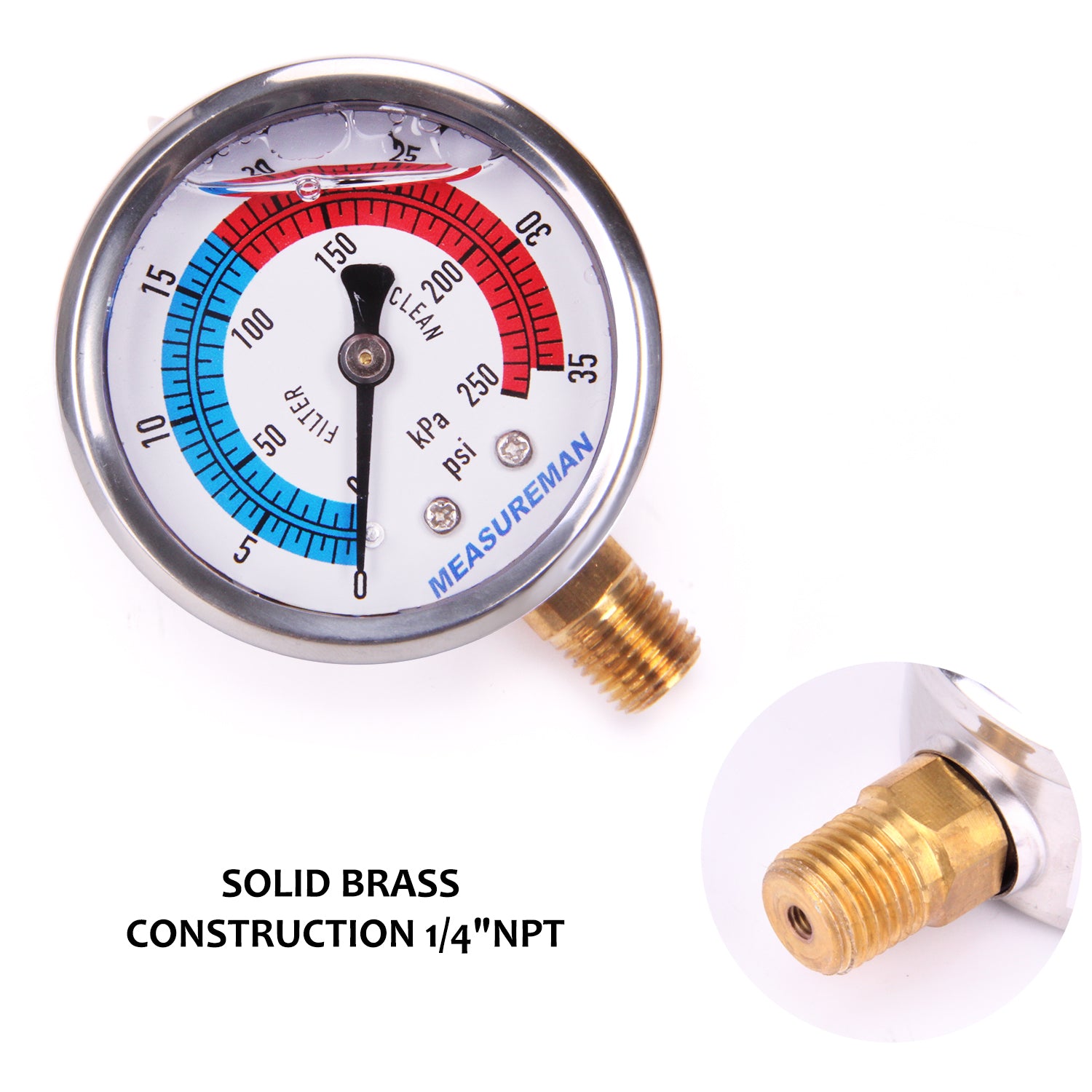 Swimming Pool Filter Pressure Gauge 1/8" Back Mount Thread 160 Psi Pool Filter