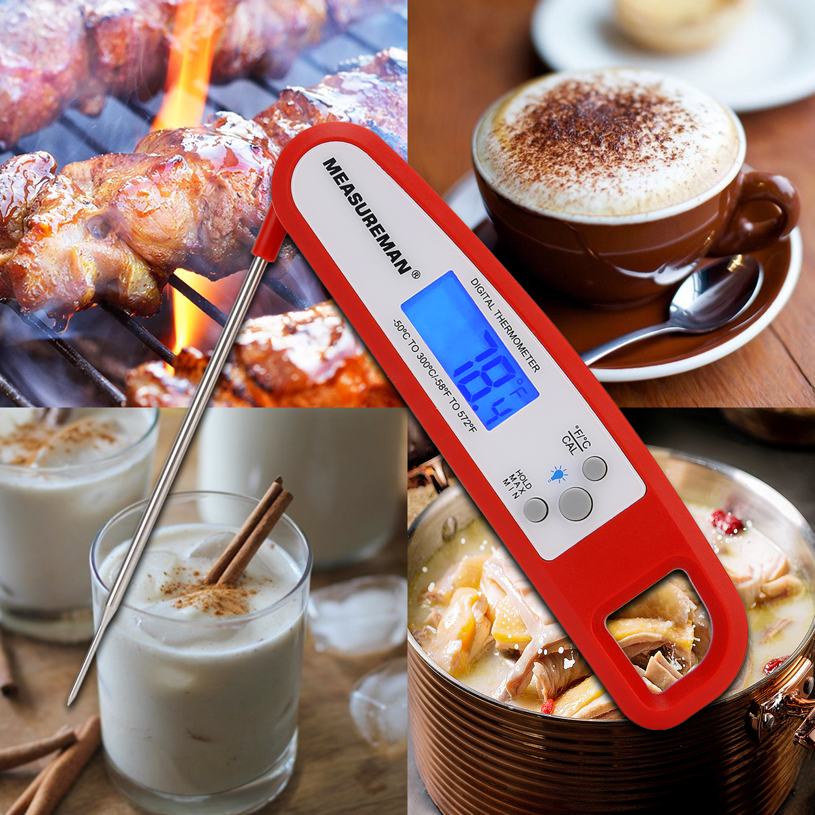 AMMZO Digital Meat Thermometer for Grilling, Instant Read Food Thermometer  Waterproof with Backlight for Cooking, Deep Fry, BBQ, Grill, Smoker and