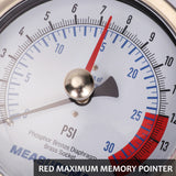 Measureman 4" Steel Gas Pressure Test Gauge Assembly, 3/4" FNPT Connection, 0-15Psi/0-30InH2O, 1% Accuracy, Maximum Pressure Memory