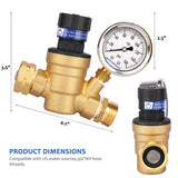 Measureman Handle Adjustable Lead-Free Brass RV Pressure Regulator, Pressure Reducer With Liquid Filled Pressure Gauge 160psi and Inlet Screened Filter For Camper, Trailer, RV, Garden, Plumbing System