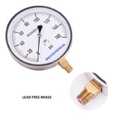 MEASUREMAN 4-1/2" Dial Size, 304 Stainless Steel Case,Drinking Water Lead Free Contractor Pressure Gauge, 0-160Psi,+/-1% Accuracy, 1/4" NPT Lower Mount