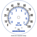 Measureman 2" Well Pump Pressure Gauge, 0-100psi/bar, 1/4"NPT Male with 1/2"NPT Adaptor, 3-2-3% Accuracy