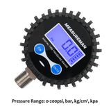 Measureman 2-1/2" Dial Size Digital Air Pressure Gauge with 1/4'' NPT Bottom Connector and Protective Boot, 0-200psi, Accuracy 1%, Battery Powered, with LED Light