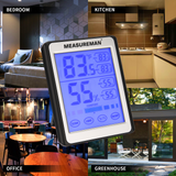 MEASUREMAN Digital Indoor Thermometer and Hygrometer with Humidity Gauge with Touch LCD Backlight , Accurate Temperature Humidity Monitor Meter for Home, Office, Indoor Garden, Battery Include
