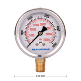 Measureman 2-1/2" Dial Size, Liquid Filled Hydraulic Pressure Gauge, 0-5000psi/kpa, 304 Stainless Steel Case, 1/4"NPT Lower Mount-50pcs