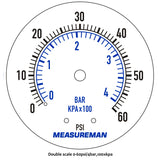 MEASUREMAN 2" Start and Clean Filter Pressure Gauge, Swimming Pool Filter Pressure Gauge, Spa, Aquarium, Water Pressure Gauge, 1/4" NPT Lower Mount 0-60Psi/bar 100pieces