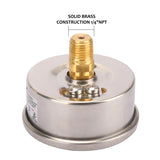 Measureman 2-1/2" Dial Size, Liquid Filled Pressure Gauge, 0-300psi/2000kpa, 304 Stainless Steel Case, 1/4"NPT Back Mount