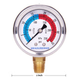 Measureman 2" Dial Size, Glycerin Filled Pool Filter Pressure Gauge, 304 Stainless Steel Case, 0-35psi/250kpa, 1/4" NPT Lower Mount