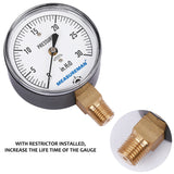 Measureman Diaphragm Type Capsule Low Pressure Gauge, 2-1/2" Dial, 1/4"NPT Lower Mount, Adjustable, 0-30 in H2O(Inches of Water)