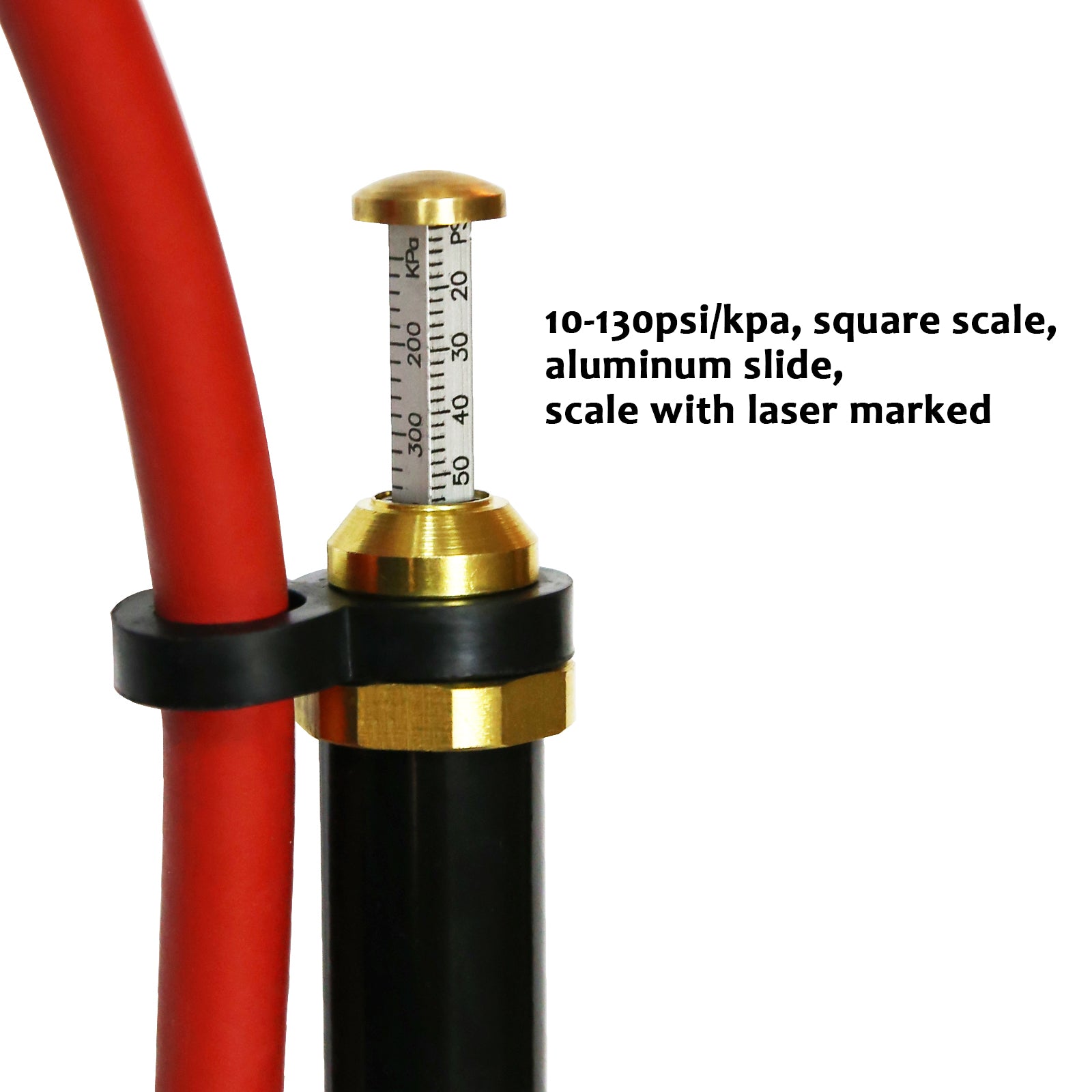 MEASUREMAN Heavy Duty Bayonet Style Tire Inflator, Aluminum Body, 20" Red Hose, Clip On Air Chuck Aluminum Slide Range 10 130psi Kpa - View #3