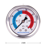 Measureman 2" Dial Size, Liquid Filled Pool Filter Pressure Gauge, 304 Stainless Steel Case, 0-35psi/250kpa,1/4" NPT Center Back Mount-100pcs