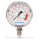 MEASUREMAN Lead Free Glycerin Filled Reverse Osmosis Pressure Gauge, Purified Water Pressure Gauge, 2-1/2" Dial Size 1/4" Lower Mount, 0-220Psi/Mpa, with PU Tube Connection