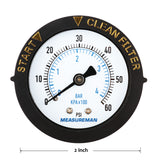 Measureman 2" Dry and Utility Pressure Gauge, Start and Clean Filter Pressure Gauge, Swimming Pool Filter Pressure Gauge, Spa, Aquarium, Water Pressure Gauge, 1/4"NPT Center Back Mount 0-60Psi/bar