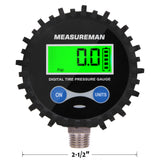 MEASUREMAN 2-1/2" Dial Size Digital Air Pressure Gauge with 1/4'' NPT Bottom Connector and Protective Boot, 0-200psi, Accuracy 1%, Battery Powered with LED Light