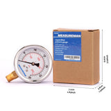 Measureman 2-1/2" Dial Size, Glycerin Filled Pressure Gauge, 0-300psi/kpa, 304 Stainless Steel Case, 1/4"NPT Lower Mount
