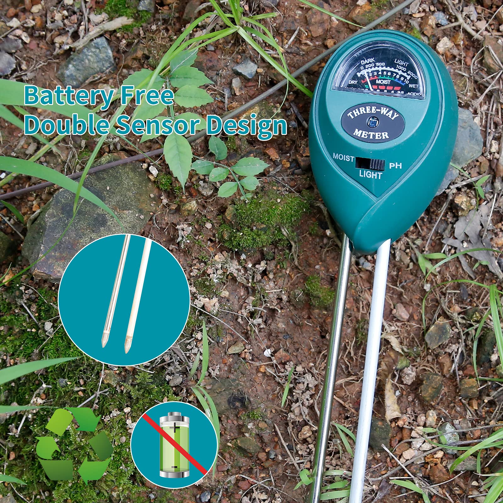 gardman soil moisture meter MEASUREMAN 3-in-1 Soil Tester with Moisture/Light/pH Test for Plants, –  Measureman Direct